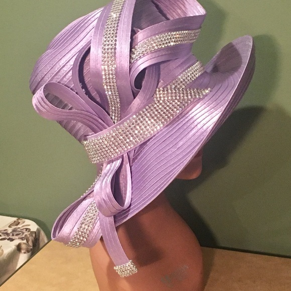 NEW CHARM NY LAVENDER HAT WIDE BRIM RHINESTONES! - Picture 2 of 4